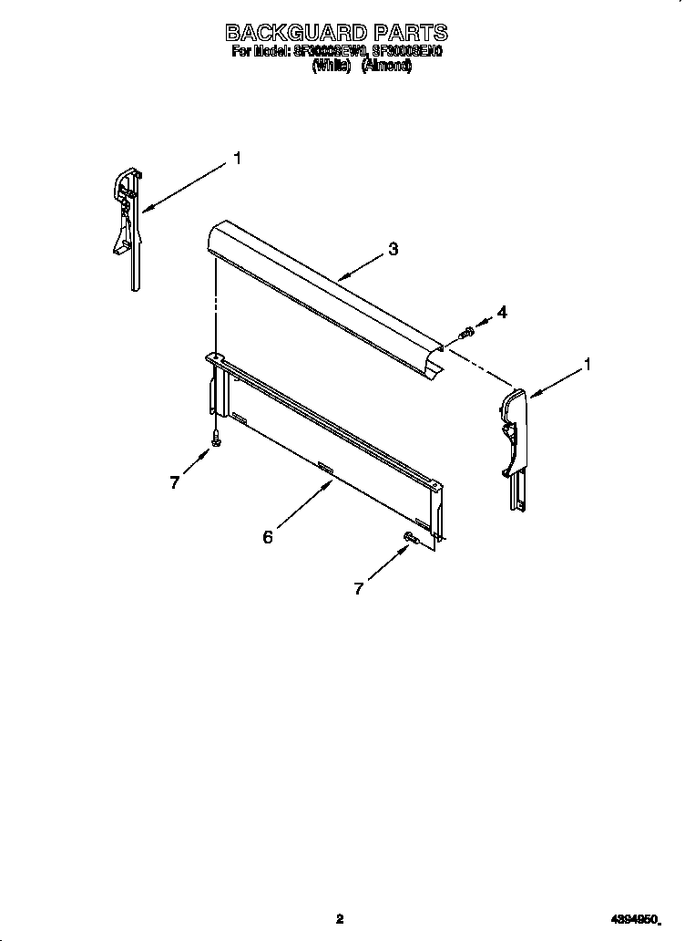 Whirlpool SF3000SEW0 backguard diagram