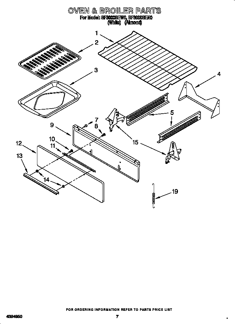 Whirlpool SF3000SEW0 oven and broiler diagram
