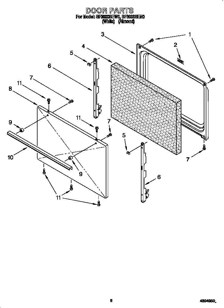Whirlpool SF3000SEW0 door diagram