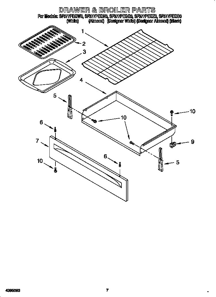 Whirlpool SF377PEGW0 drawer & broiler diagram