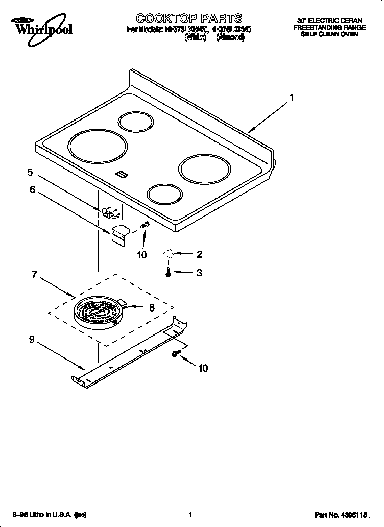 Whirlpool RF376LXGN0 cooktop diagram