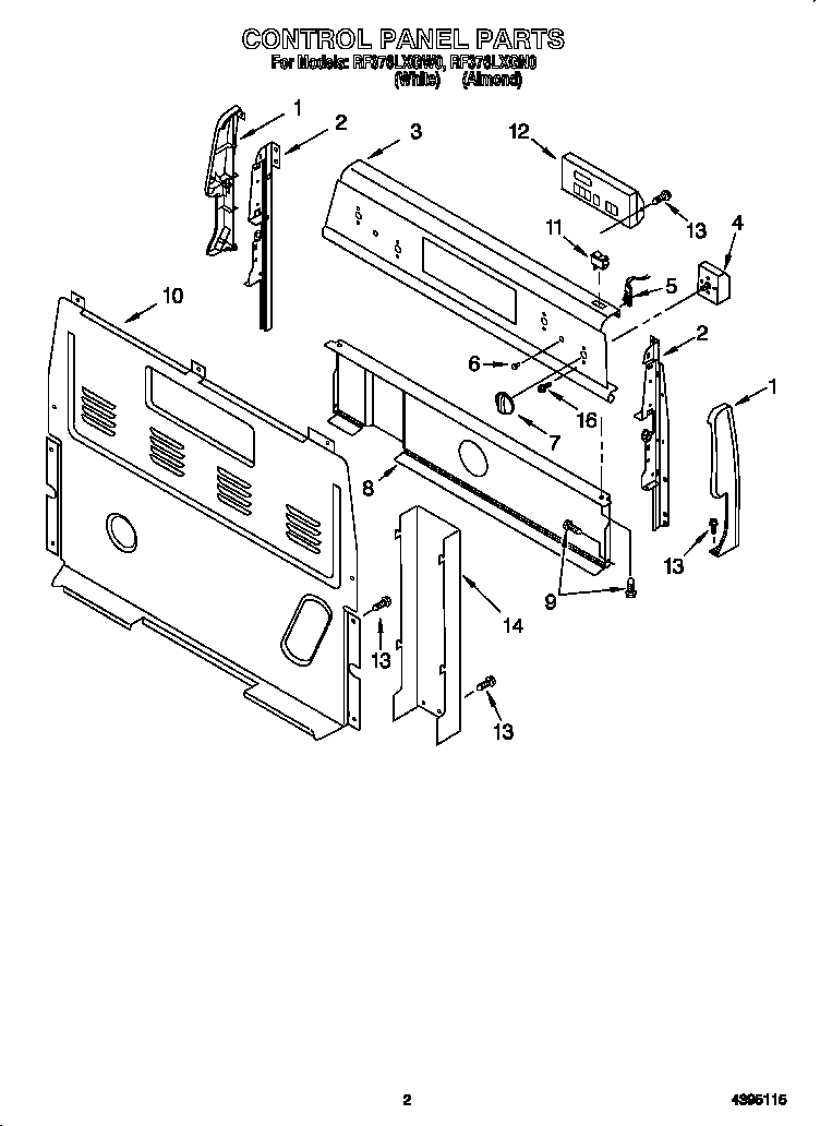 Whirlpool RF376LXGN0 control panel diagram