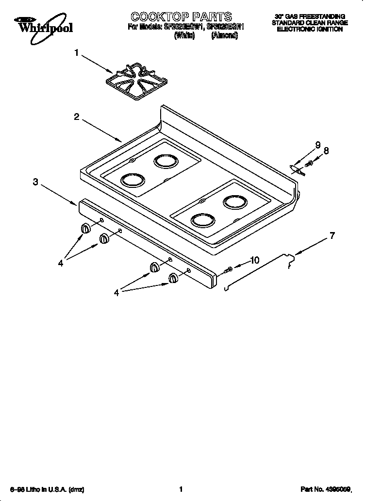 Whirlpool SF3020EGW1 cooktop diagram