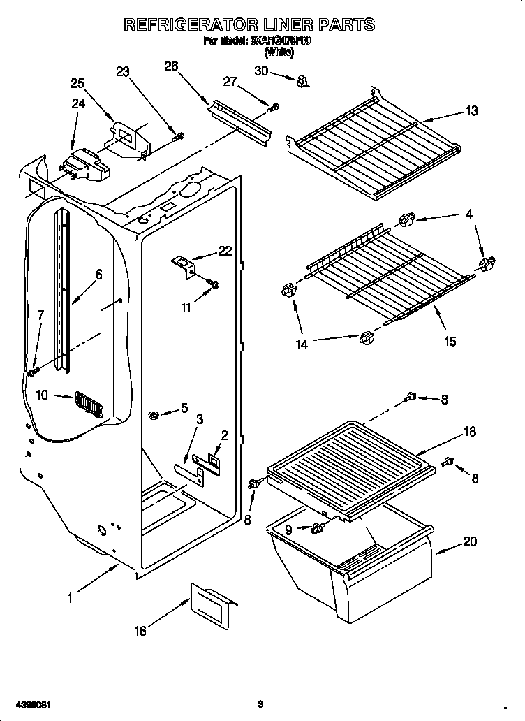 Whirlpool 3XARG478F00 refrigerator liner diagram