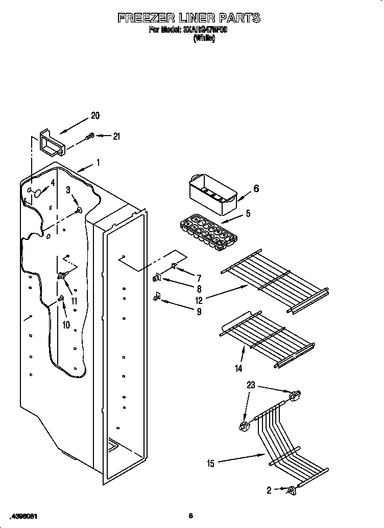 Whirlpool 3XARG478F00 freezer liner diagram