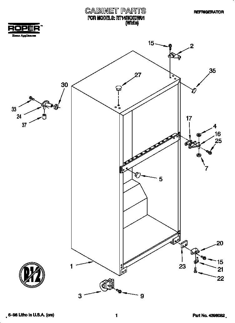 Roper RT14BKXGW01 cabinet diagram