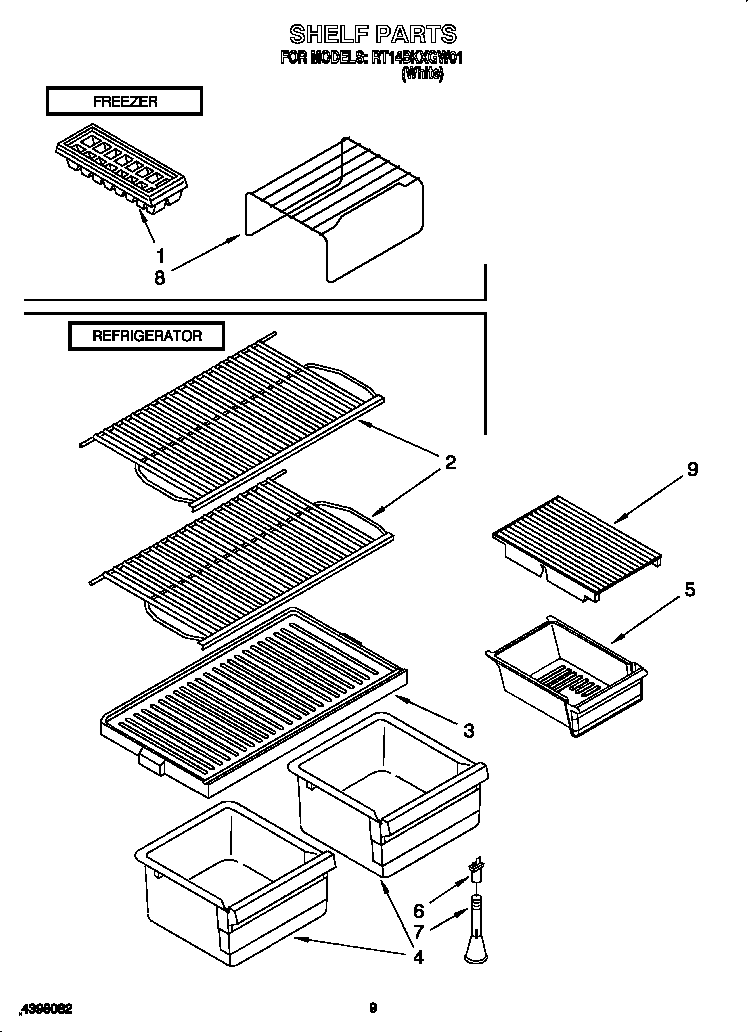 Roper RT14BKXGW01 shelf diagram