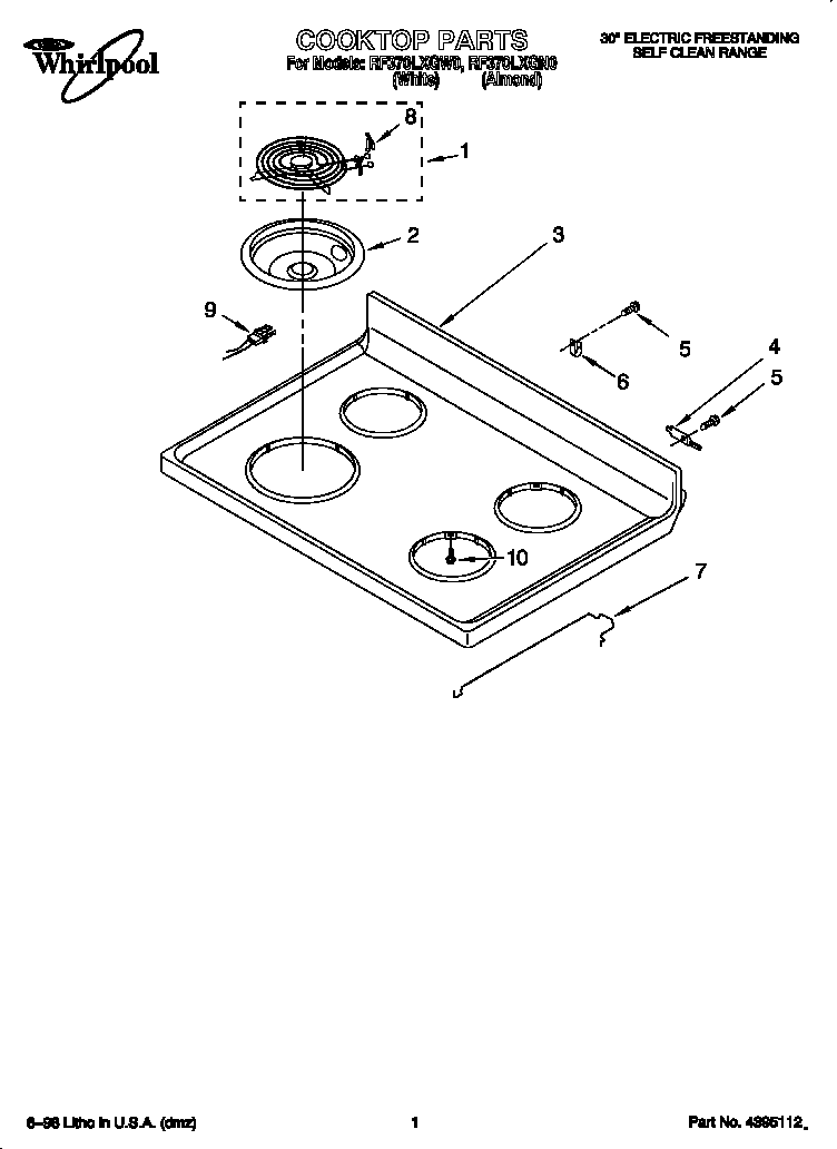Whirlpool RF370LXGN0 cooktop diagram