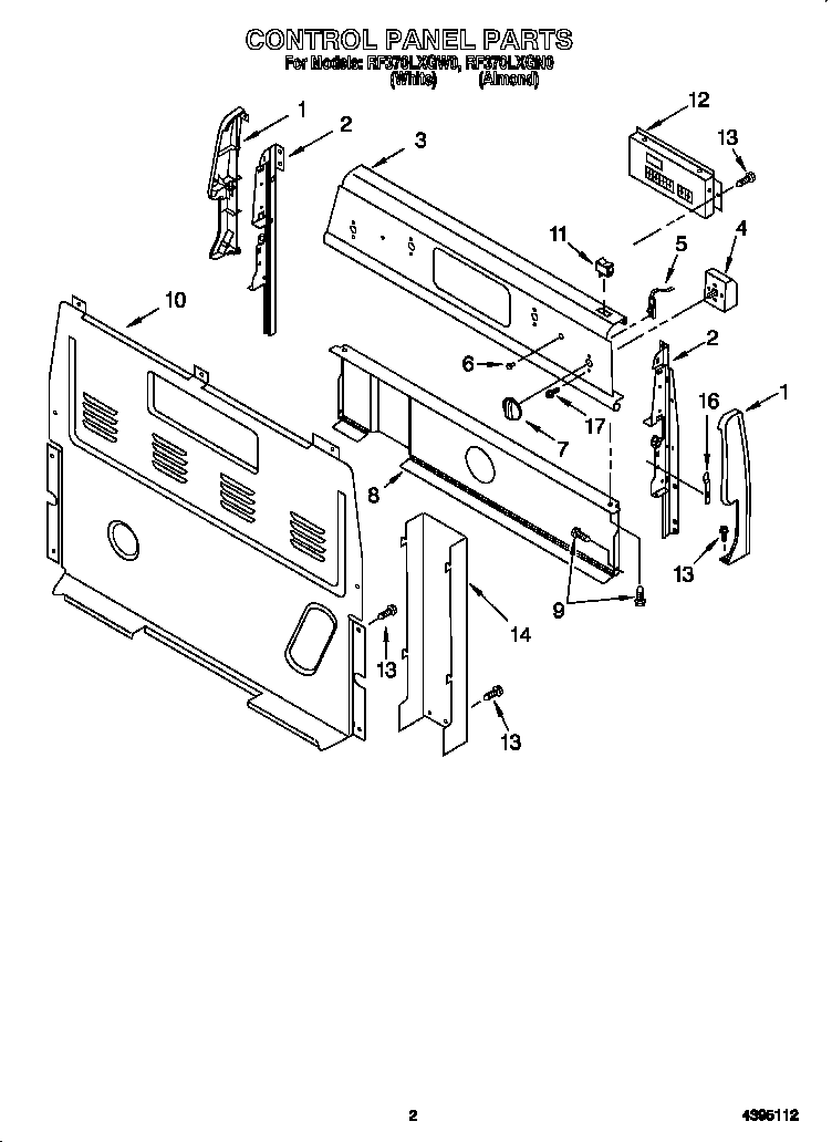 Whirlpool RF370LXGN0 control panel diagram