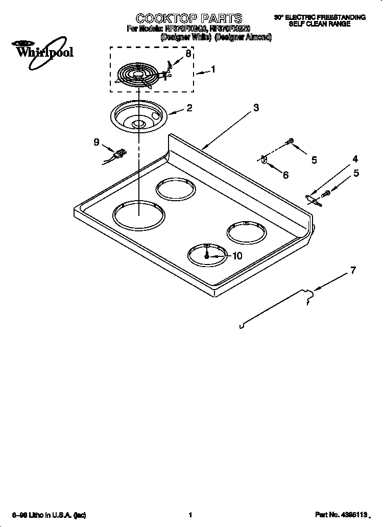 Whirlpool RF370PXGZ0 cooktop diagram