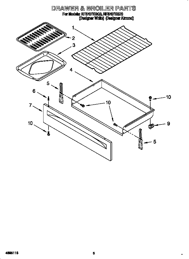 Whirlpool RF370PXGZ0 drawer and broiler diagram