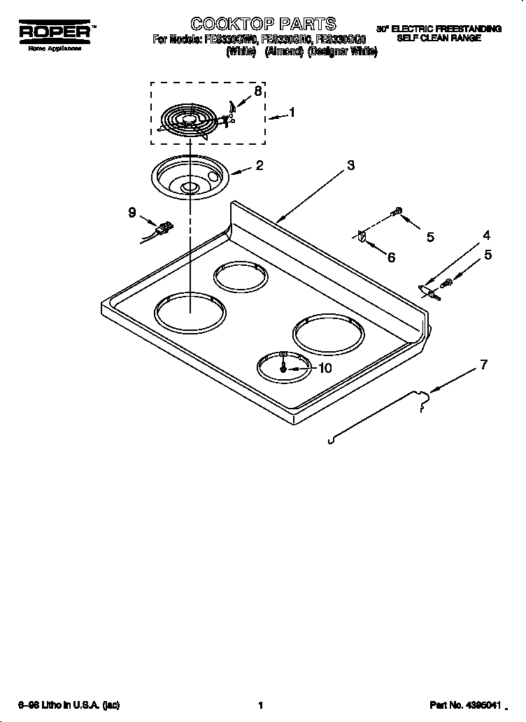 Roper FES330GW0 cooktop diagram