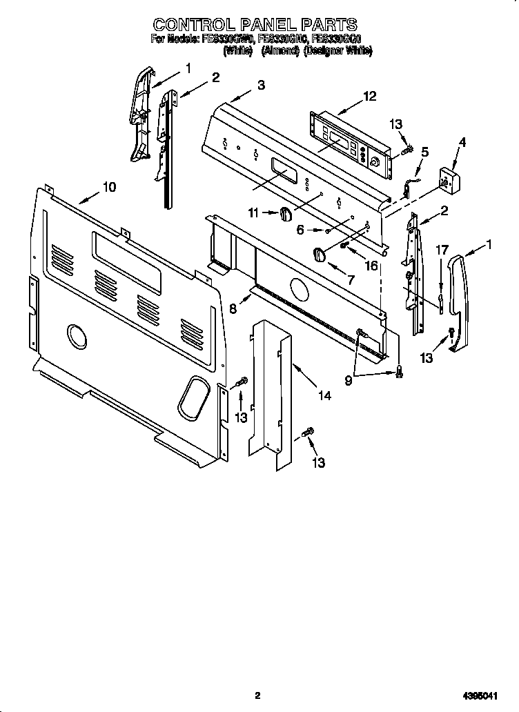 Roper FES330GW0 control panel diagram