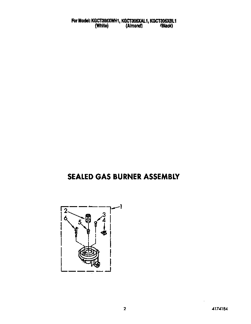KitchenAid KGCT305XWH1 sealed gas burner assembly diagram