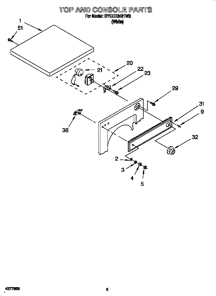 Whirlpool BYCCD3421W3 top and console diagram