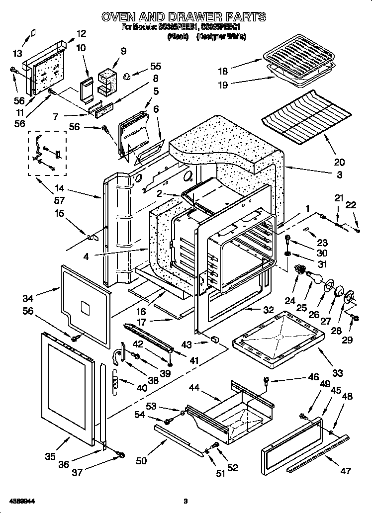 Whirlpool SS385PEEB1 oven and drawer diagram