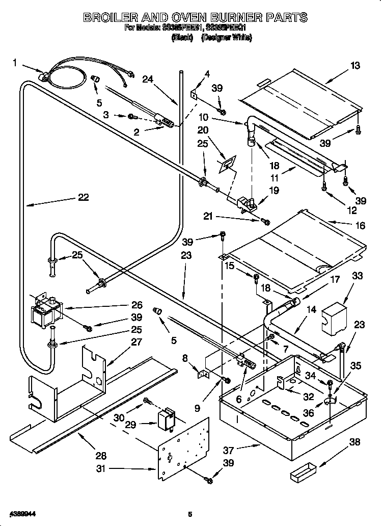 Whirlpool SS385PEEB1 broiler and oven burner diagram
