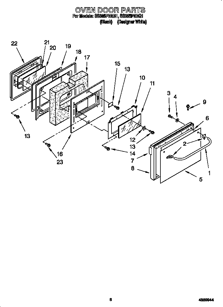 Whirlpool SS385PEEB1 oven door diagram