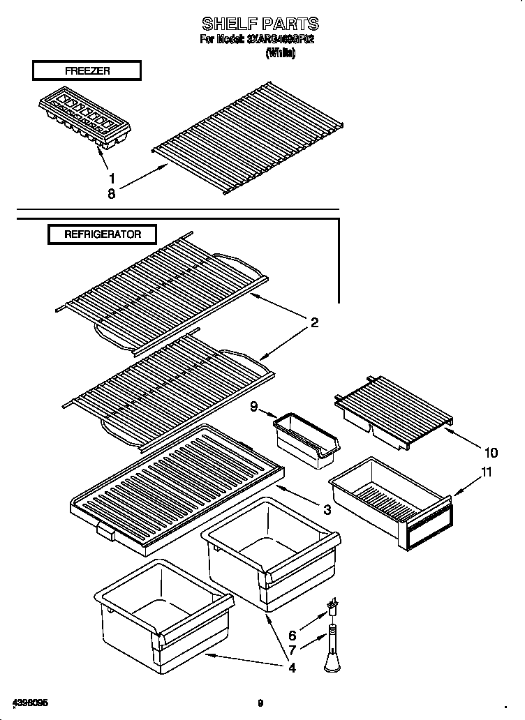 Whirlpool 3XARG468GF02 shelf diagram