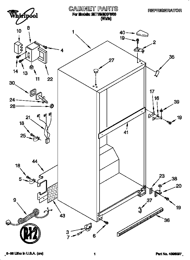 Whirlpool 3ET18NMXFW00 cabinet diagram