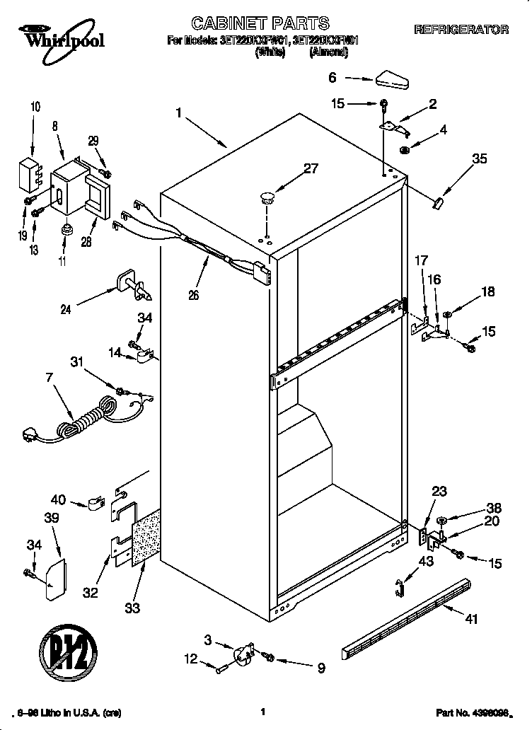 Whirlpool 3ET22DKXFN01 cabinet diagram