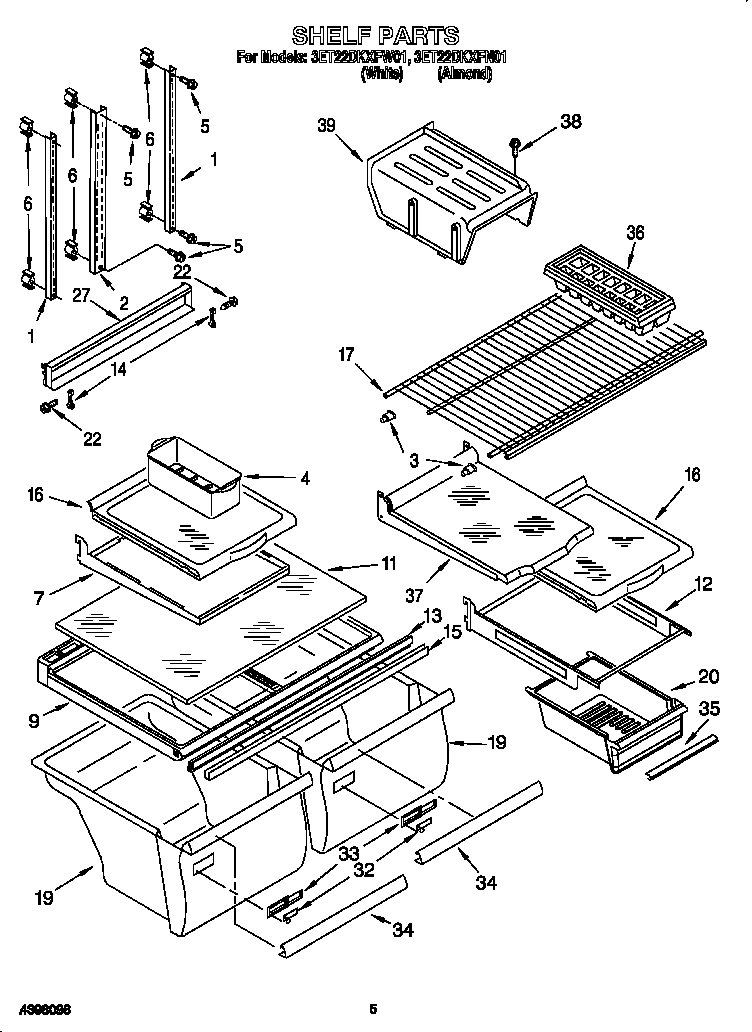 Whirlpool 3ET22DKXFN01 shelf diagram