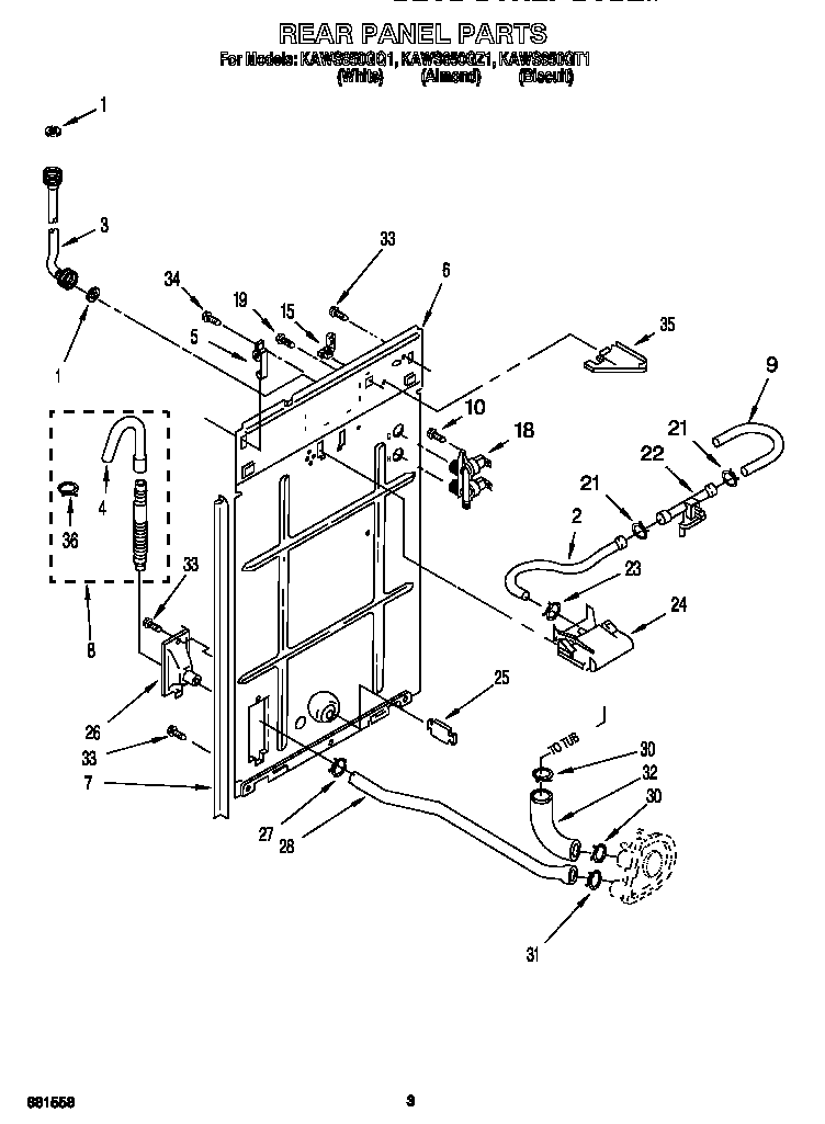 KitchenAid KAWS850GZ1 rear panel diagram