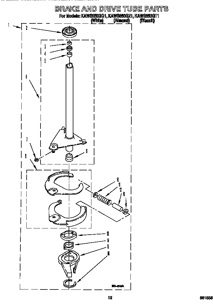 KitchenAid KAWS850GZ1 brake and drive tube diagram