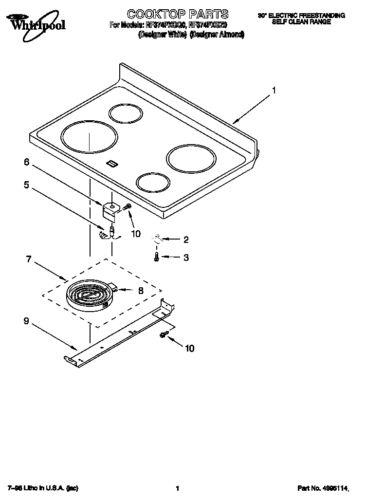 Whirlpool RF374PXGZ0 cooktop diagram
