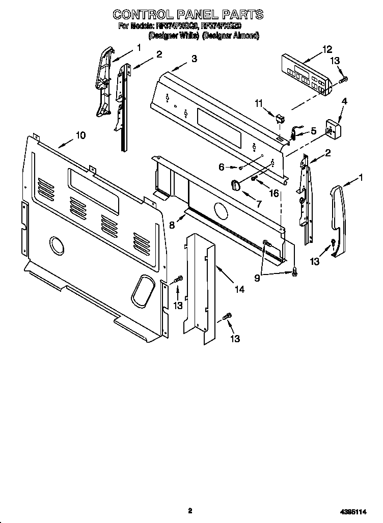Whirlpool RF374PXGZ0 control panel diagram