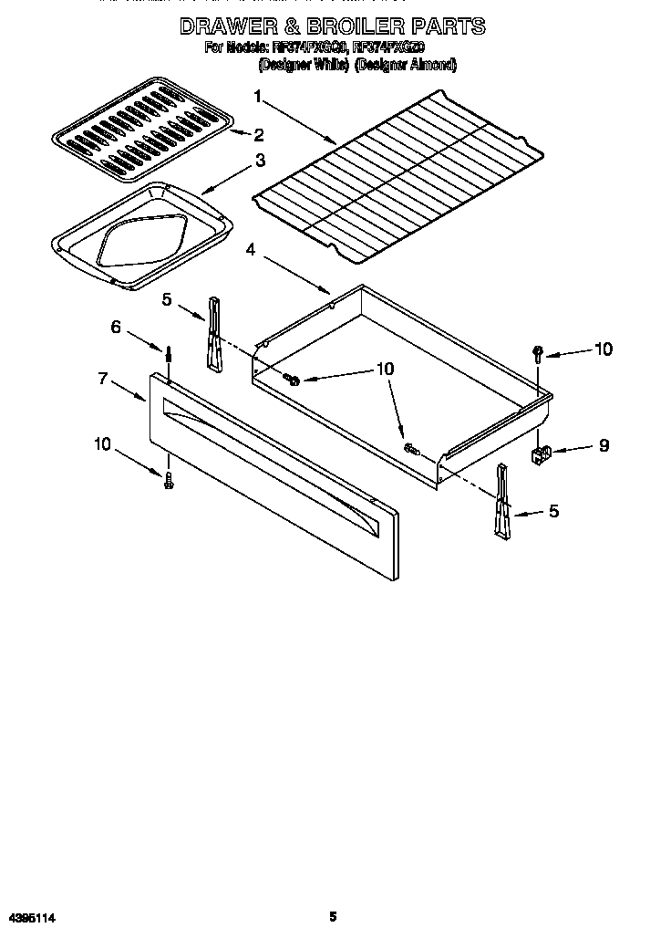 Whirlpool RF374PXGZ0 drawer & broiler diagram