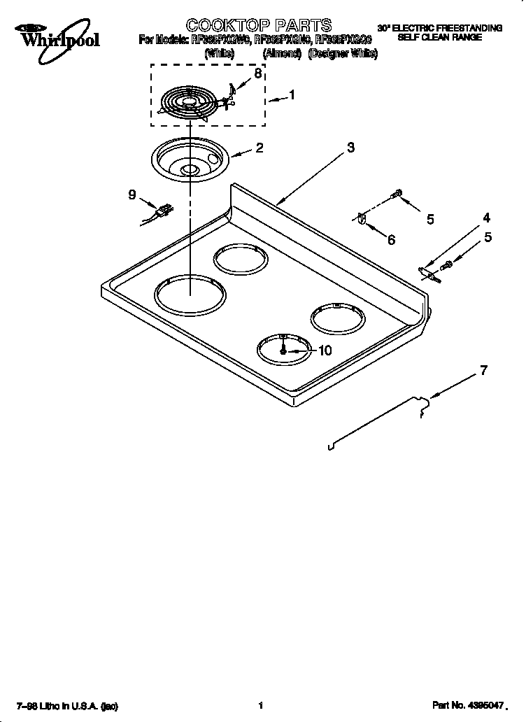 Whirlpool RF365PXGN0 cooktop diagram