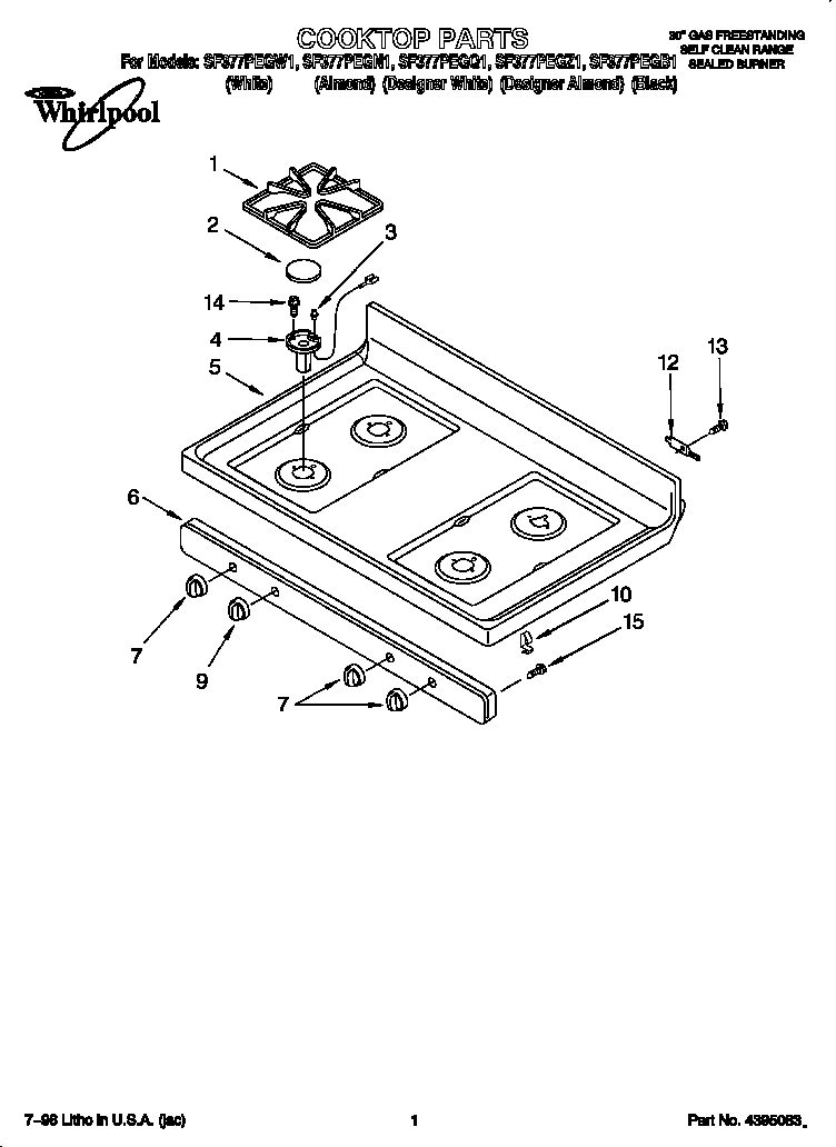 Whirlpool SF377PEGZ1 cooktop diagram