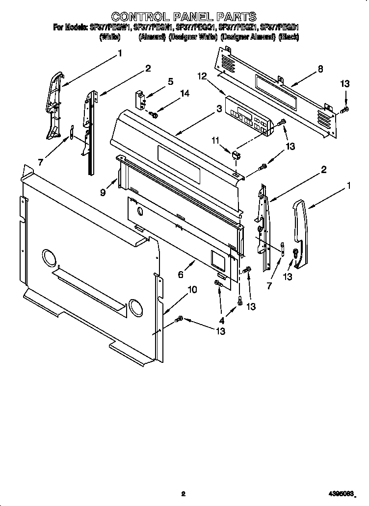 Whirlpool SF377PEGZ1 control panel diagram