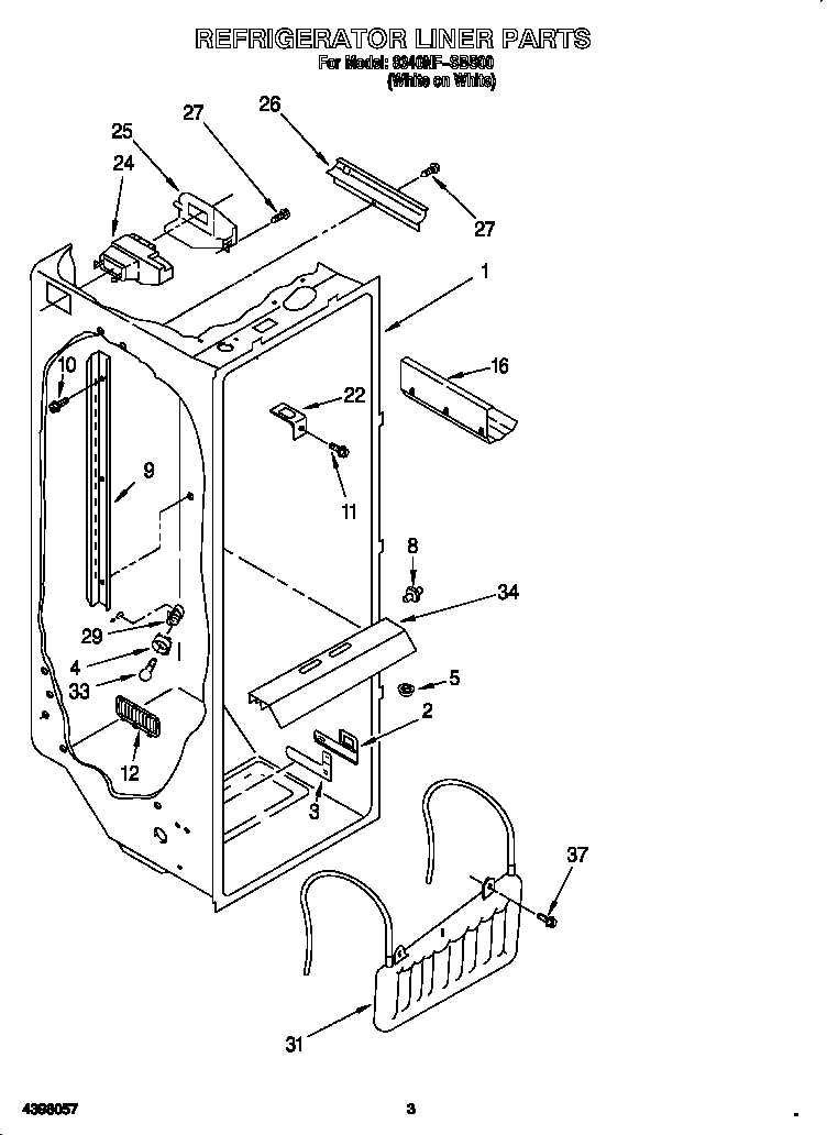 Whirlpool 8340NFSBS00 refrigerator liner diagram