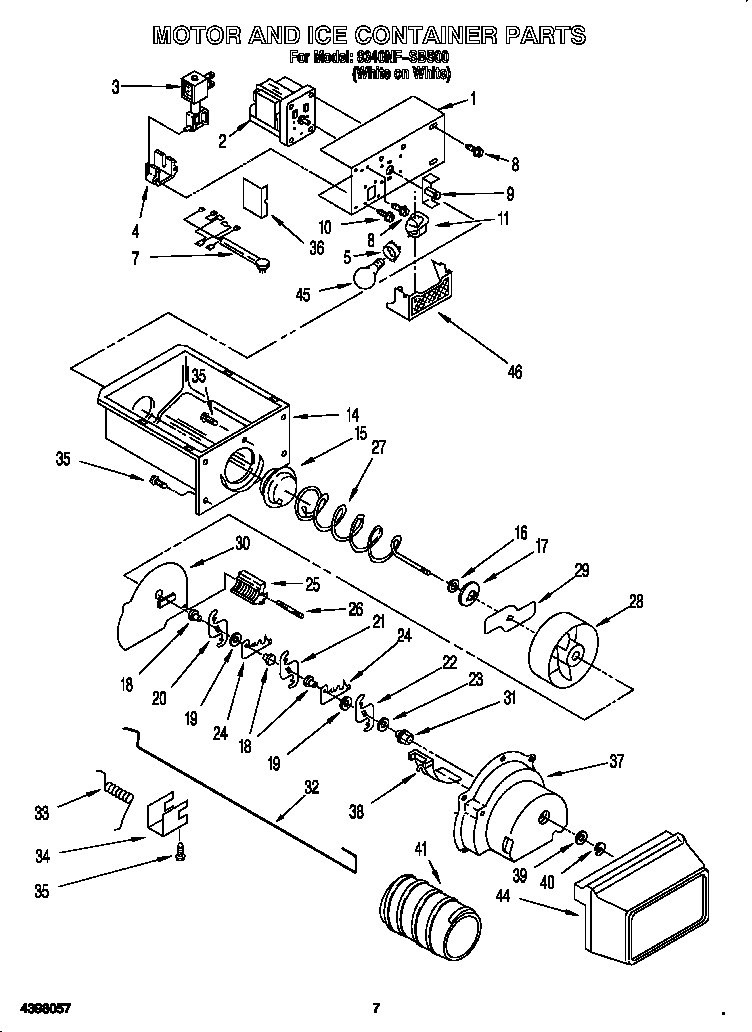 Whirlpool 8340NFSBS00 motor and ice container diagram