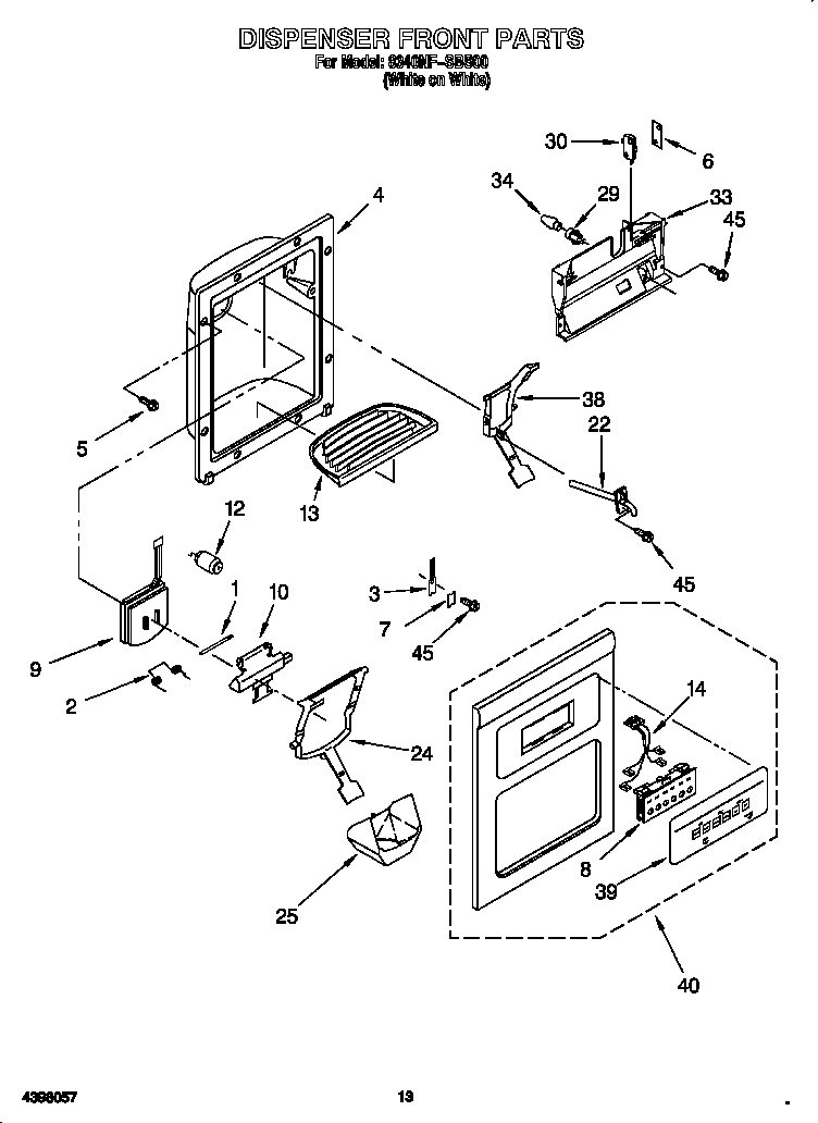 Whirlpool 8340NFSBS00 dispenser front diagram