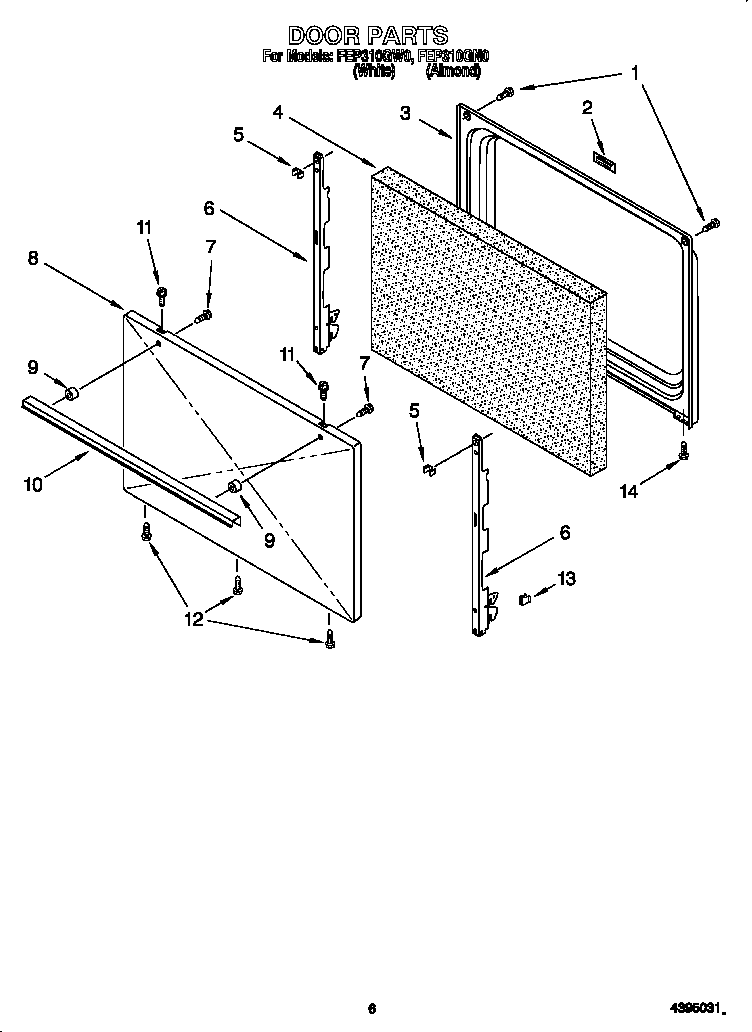 Roper FEP310GN0 door diagram