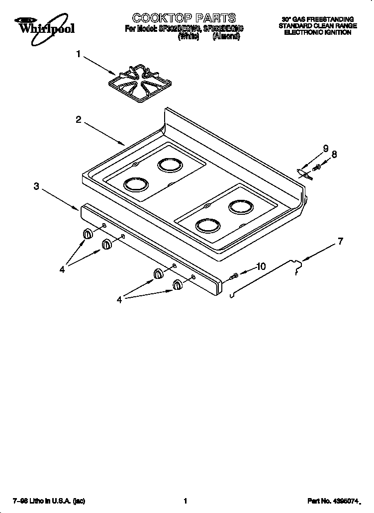 Whirlpool SF302BEGW0 cooktop diagram