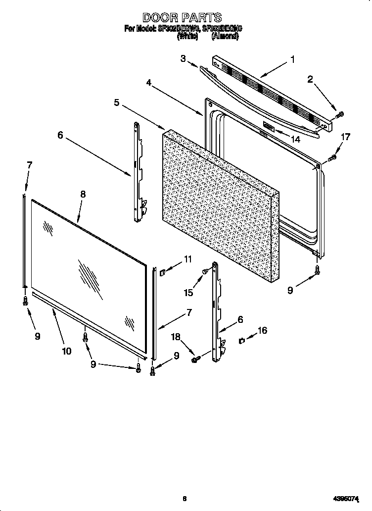 Whirlpool SF302BEGW0 door diagram