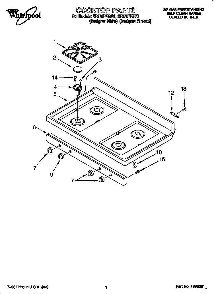 Whirlpool SF370PEGQ1 cooktop diagram