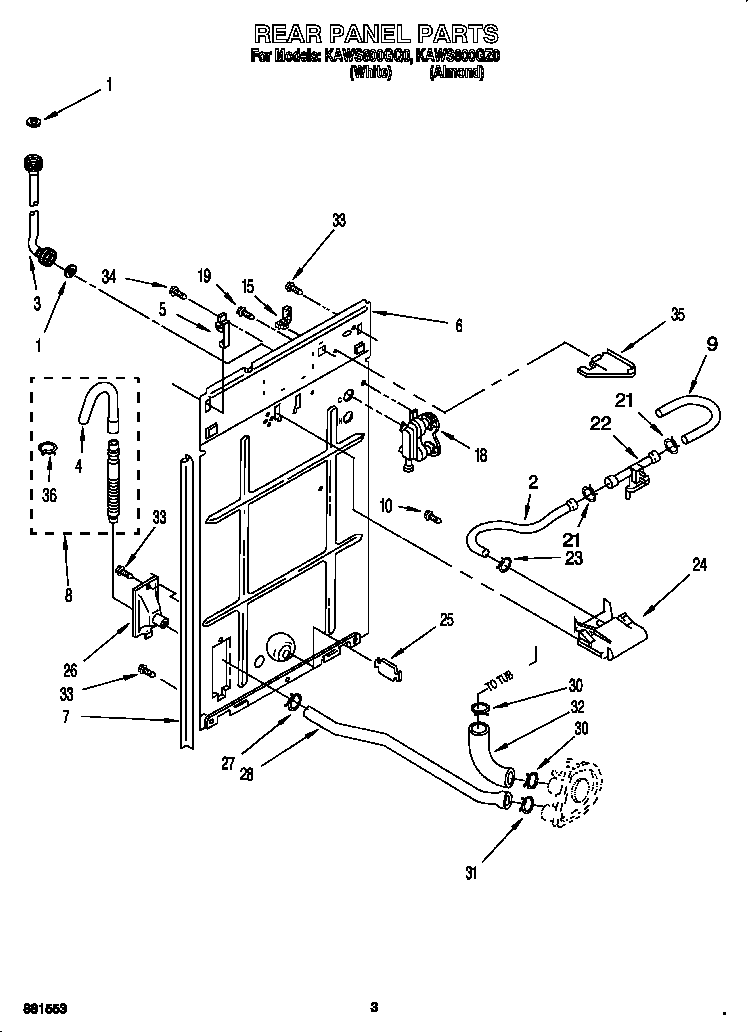 KitchenAid KAWS800GZ0 rear panel diagram
