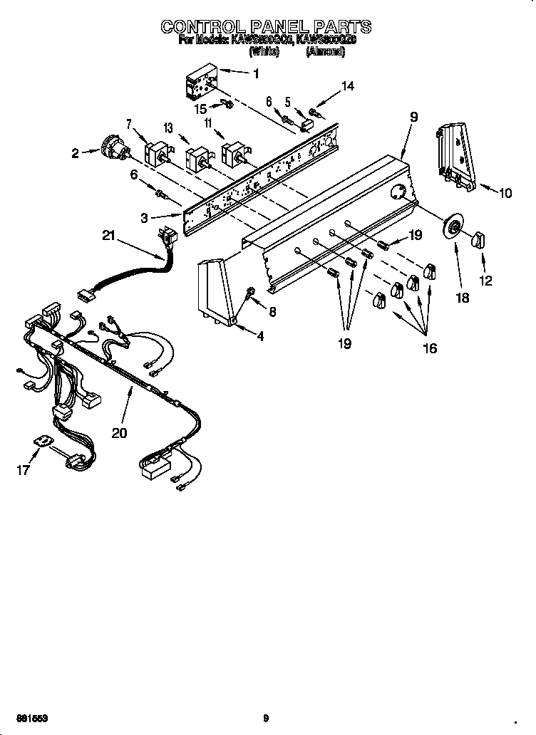 KitchenAid KAWS800GZ0 control panel diagram