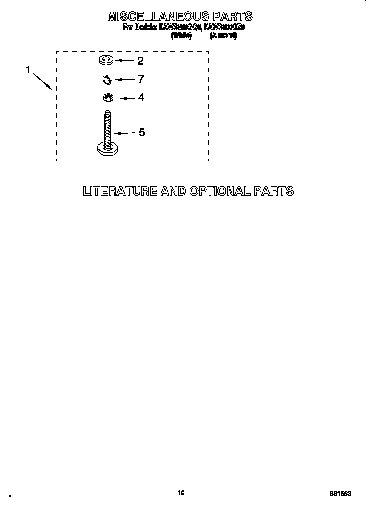 KitchenAid KAWS800GZ0 miscellaneous diagram
