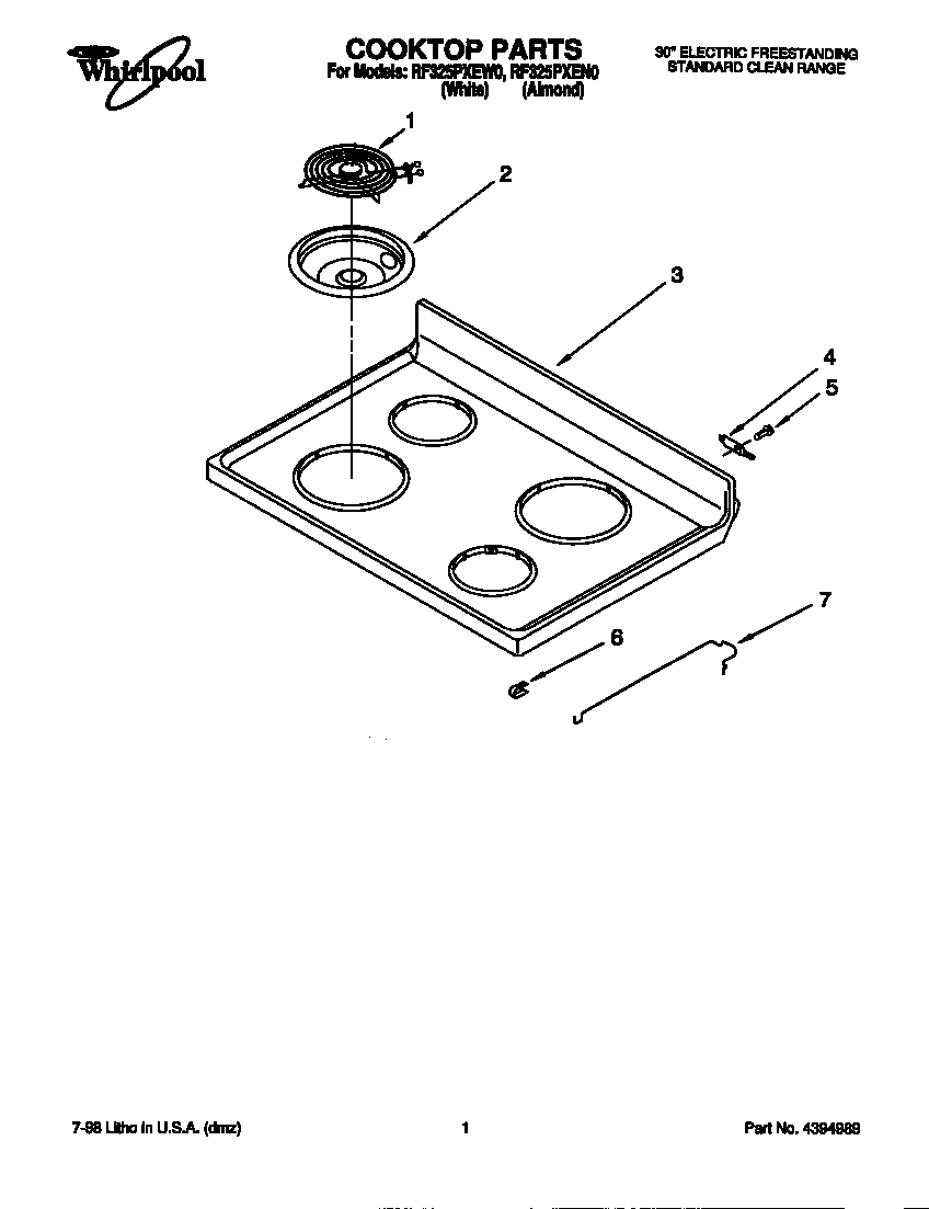 Whirlpool RF325PXEW0 cooktop diagram
