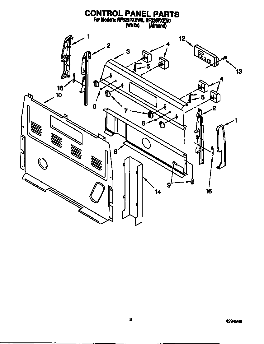 Whirlpool RF325PXEW0 control panel diagram