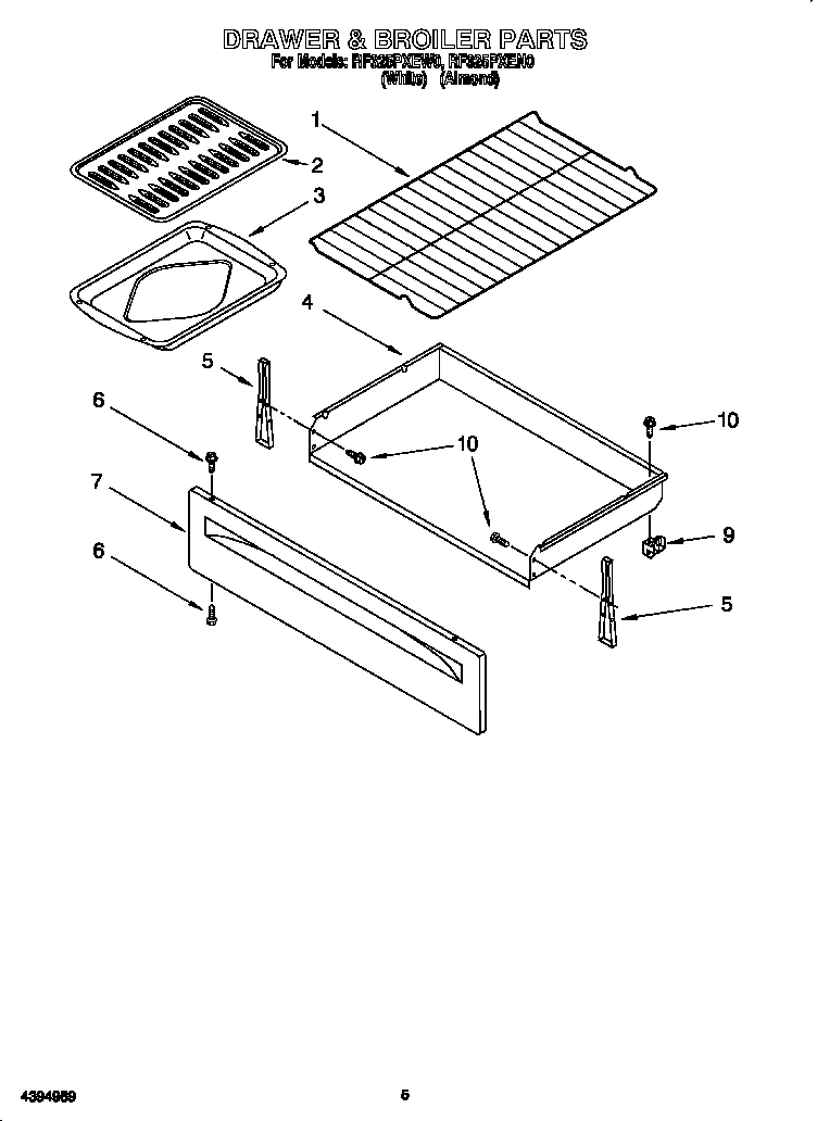 Whirlpool RF325PXEW0 drawer and broiler diagram