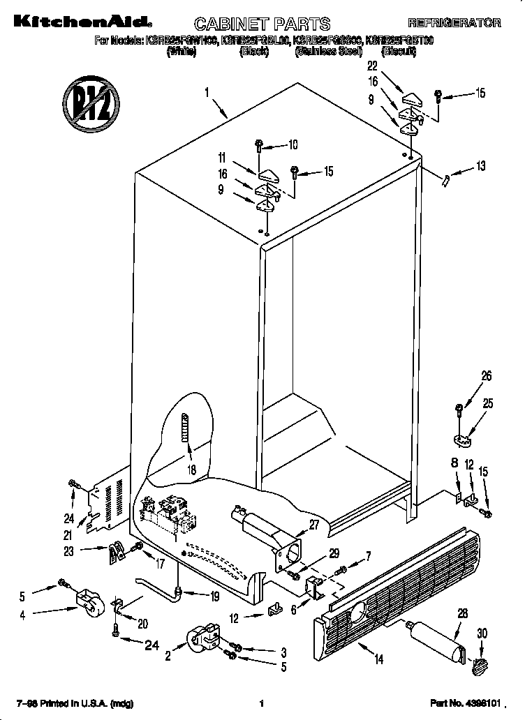 KitchenAid KSRB25FGSS00 cabinet diagram