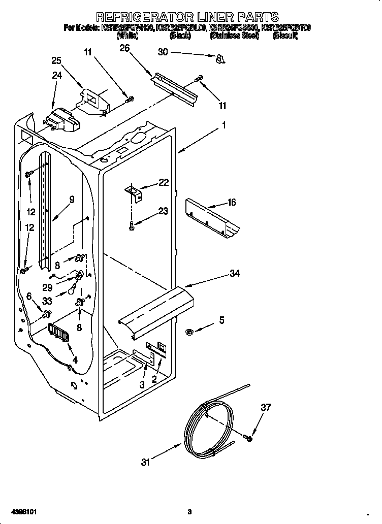 KitchenAid KSRB25FGSS00 refrigerator liner diagram