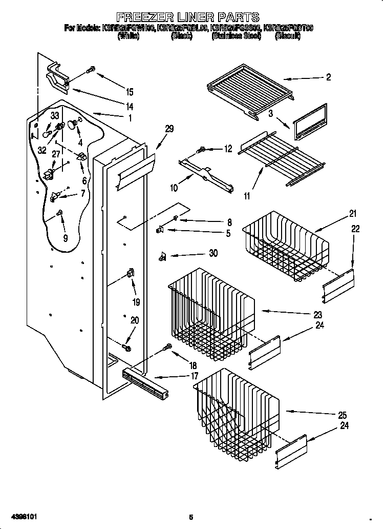 KitchenAid KSRB25FGSS00 freezer liner diagram